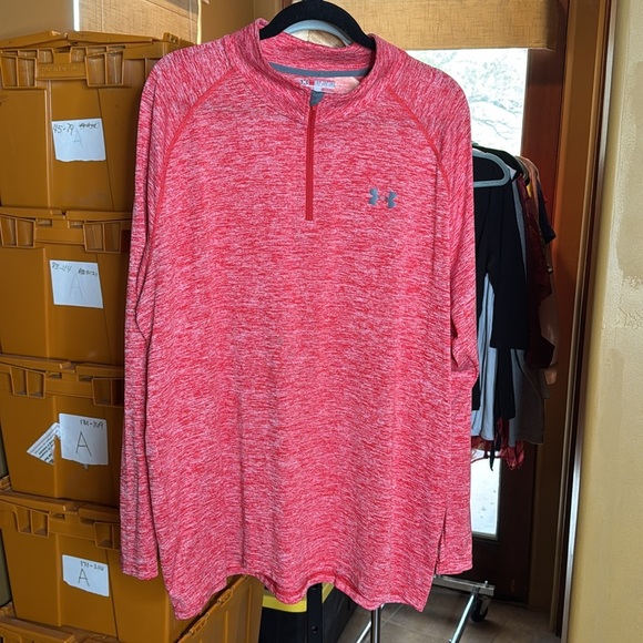 Under Armour Tech 1/4-Zip Shirt - Men's Red Long Sleeve Pullover Size XXL - Picture 2 of 7